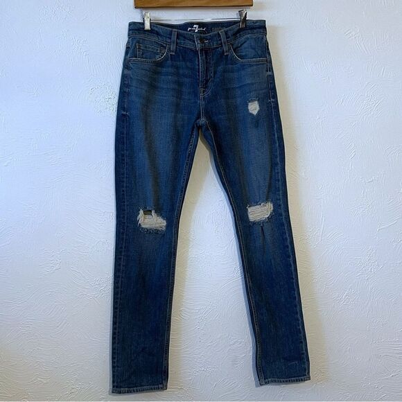 7 For All Mankind Men's Paxtyn Skinny Jeans Size 33 33X31 Distressed - Picture 1 of 7